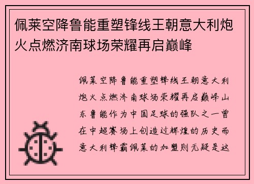 佩莱空降鲁能重塑锋线王朝意大利炮火点燃济南球场荣耀再启巅峰 佩莱空降鲁能重塑锋线王朝意大利炮火点燃济南球场荣耀再启巅峰